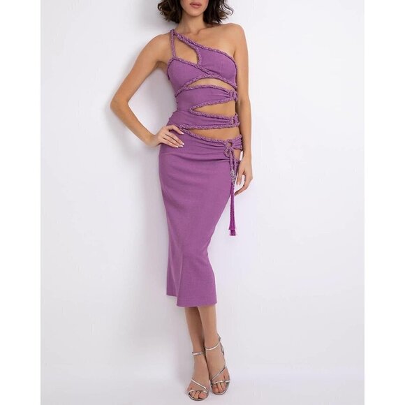 PatBO Cut Out Maxi Dress in Orchid 38 6 New Womens Bodycon Midi Crystals - Picture 14 of 16